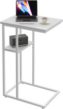 C Shaped End Table, Side Table With Metal Frame, Tv Tray Table For Couch,, White - £36.63 GBP