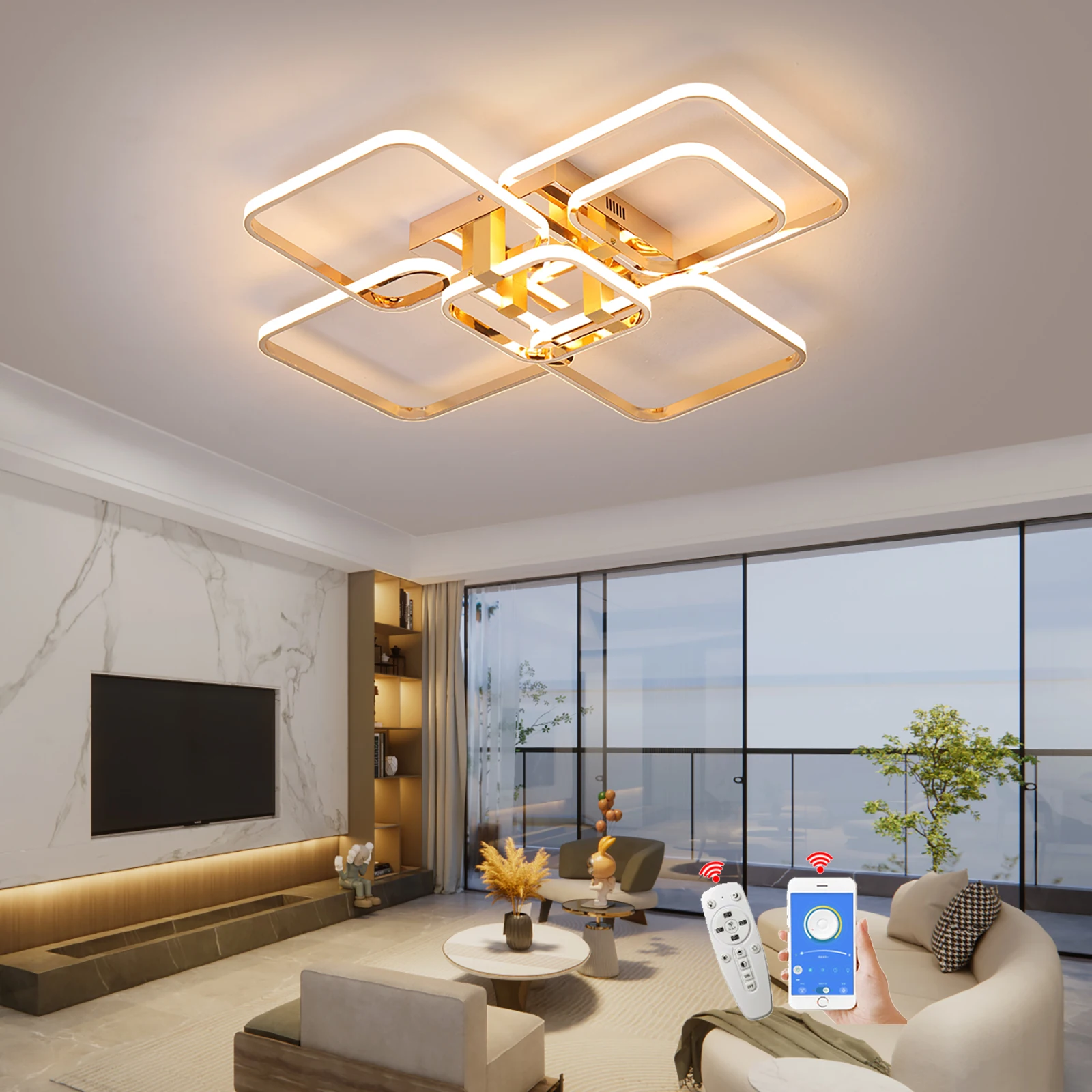 Modern Ceiling Chandelier Gold Chrome Living Room Chandelier Dimmable Be... - $82.80+