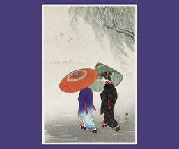 Two Japanese Women in the Rain Art Poster Print 16 x 24 in - £20.47 GBP