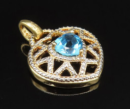 925 Sterling Silver - Vintage Gold Tone Blue Topaz Love Heart Pendant - ... - $36.88