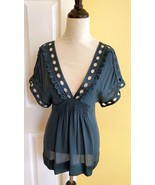Anthropologie MINT Jodi Arnold Storm Blue V-Neck Empire Waist Silk Blous... - $24.40