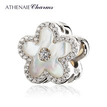 925 Sterling Silver Clear CZ Fritillaria Shell Peach Blossom Beads Charms Fit Br - £39.82 GBP