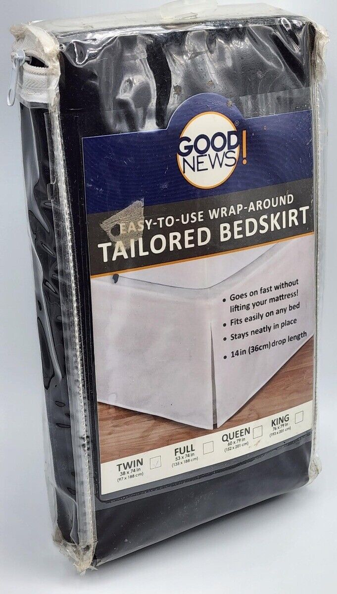 Primary image for $50 Good News Twin Wrap-Around BLACK Tailored Bedskirt 14" Drop Bed Skirt New
