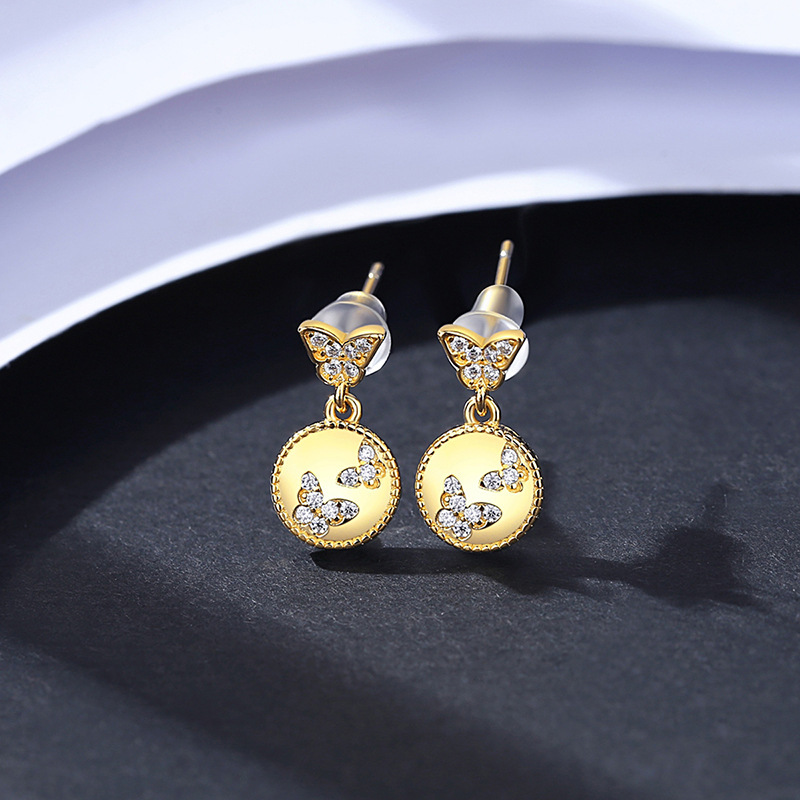 Primary image for Butterfly Earrings S925 Silver Micro-Inlaid Zircon Earrings Plated With 14K Gold