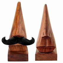 Wooden Nose Spectacle Holder With Moustache Eyeglass Sunglasses Holder Set Of 2  - £16.68 GBP