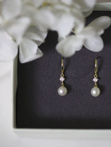 9ct Solid Gold Bold Dainty Pearl Drop Hook Earrings, 9K Au375, dangle, wedding - £74.54 GBP