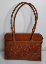 Patricia Nash Paris Large Rose Tooled Leather Satchel Bag Purse Florence Brown - £58.72 GBP