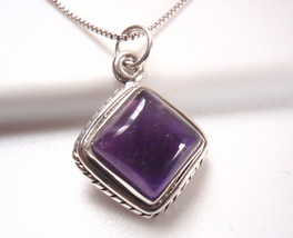 Amethyst Square 925 Sterling Silver Necklace Enhanced with Rope Style Accents - £14.38 GBP