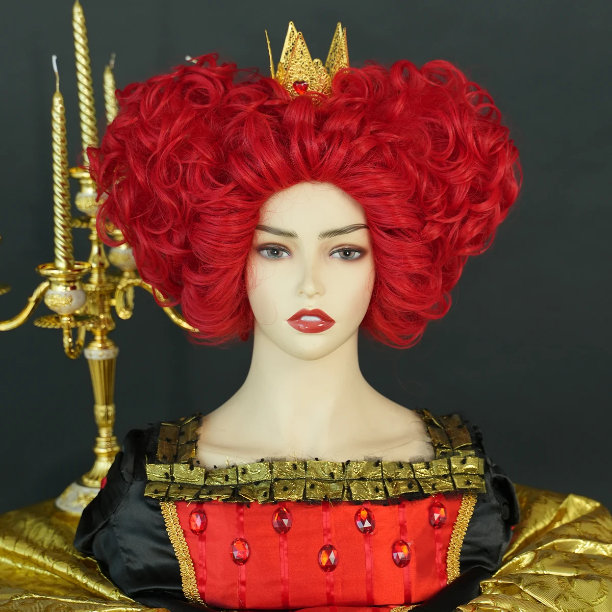Hh wigs new royal red queen wig light red short curly hair synthetic heart cosplay wigs thumb200