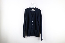 Vintage 70s Mens Size XL Blank Knit Kurt Cobain Cardigan Sweater Navy Blue - £51.79 GBP