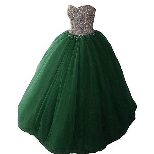 Silver Sequins Top Ball Gown Tulle Long Corset Prom Quinceanera Dresses Emerald