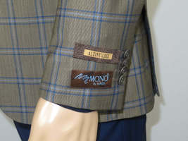 Men's Mono Turkey Sport Coat 100% Super 180s Wool 1480-02 Tan Blue Plaid image 6