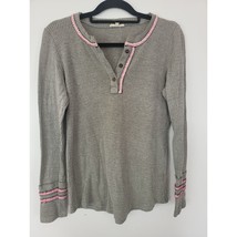 Easel Long Sleeve Top Medium Womens Thermal Look Button Front Grey Pullover - £16.85 GBP