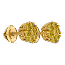 Sterling Silver Round Yellow Color Enhanced Diamond Flower Cluster Stud Earrings - £642.17 GBP