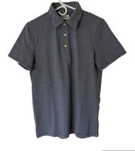 Taylor Stitch Polo Shirt Men Size 38 Gray Blue Striped Short Sleeve Cotton Blend - £25.13 GBP