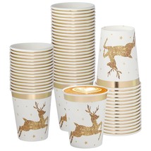 Disposable Christmas Cups(50 Pack 9 Oz).Paper In Golden Elk Design With Gold Foi - $16.99