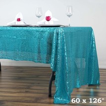 60X126&quot;&quot; Turquoise Sequin Rectangle Tablecloth Wedding Party Catering Linens Sal - £41.90 GBP
