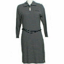 RALPH LAUREN Navy Blue White Striped Cotton Knit Belted Shirtdress Dress XL - £47.89 GBP