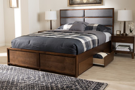 Warner Dark Gray Fabric Walnut Finished King Size Storage Platform Bed - $20,115.67 MXN