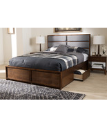 Warner Dark Gray Fabric Walnut Finished King Size Storage Platform Bed - $20,115.67 MXN