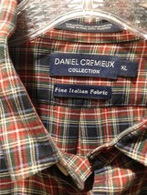 Daniel Cremieux Tartan Plaid Men L Button Down Shirt Red Blu Fine Italian Cotton - £9.16 GBP