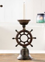 Ship Wheel Candlestick Holder 12.2" High Tapered Candle Resin Nautical Captain image 2