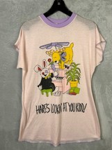 Vintage 80s Hare Rabbit bunny Goat kidd piano Pajama Sleep Shirt Nightgown - £23.88 GBP