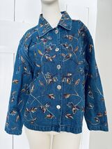 Vintage Tantrums Embroidered Floral Denim Shirt Jacket Button Front Fall... - $29.88