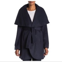 T Tahari Womens Marla Oversized Drape Collar Tie Coat Wool Blend Black L - £53.09 GBP