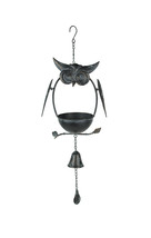 Rustic Weathered Metal Owl Hanging Bird Feeder With Bell Chime - £23.72 GBP