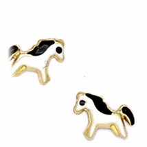 Children/Babies Stylish 14K Solid YG Horse Enamel Stud Earrings ScrewBack - £38.26 GBP