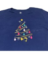 Kim Rogers Christmas Tree Blouse Top Holiday Navy Blue  3X Shirt 1/2 Sleeve - $13.97