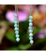 Amazonite Beaded Drop Dangle Earrings Chain Silver Threader Earrings Min... - $36.00