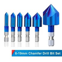 5 Flutes Chamfer Drill Bit Set 6pcs HSS Chamfering Cutter Nano Blue Coated - £9.04 GBP