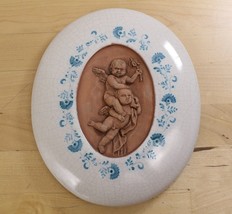 Val Demone Sicily Redware Cherub Relief Wall Plaque Hand-Painted Craquelure - £15.81 GBP