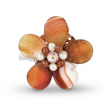 Orange Agate Floral Purity Pearl Pin-Brooch - £14.50 GBP