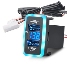 Dual Usb Qc3.0 Quick Charger 6.4A Blue Voltmeter For Toyota 1.6 X 0.9" - £31.44 GBP