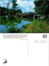 Ohio Harpersfield Covered Bridge Grand River Rope Swing Built 1873 VTG Postcard - £7.51 GBP