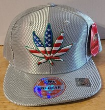 MARIJUANA LEAF AMERICAN FLAG USA GO GREEN SNAPBACK BASEBALL CAP ( SILVER ) - $16.33