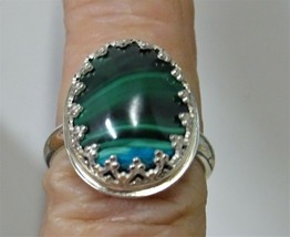 Handmade Chatoyant Malachite Ring Set In Sterling Silver Size 8 Oval Stone - £62.73 GBP