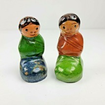 Vintage Mexican Folk Art Pottery Salt &amp; Pepper Shakers Two Women Hand Painted - £7.89 GBP