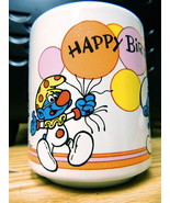 Vintage 1981 Peyo Smurf Happy Birthday Ceramic Coffee Cup Mug Wallace &amp; ... - $33.94 CAD