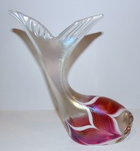 Signed 1984 Stuart Abelman Art Glass Pulled Feather Iridescent 8&quot; Fish Sculpture - £158.75 GBP