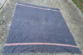 Vtg thin gray blanket pink stripe cutter as is c 1940&#39;s estate linen clo... - $23.76
