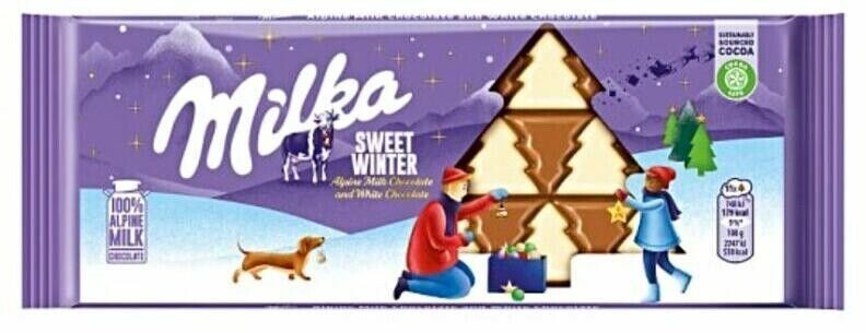 MILKA chocolate bar: SWEET WINTER White & Milk chocolate bar-FREE SHIPPING