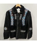 Classyak Western Leather Jacket Black Fringe Beaded, M Medium, Cowboy Tr... - £107.80 GBP