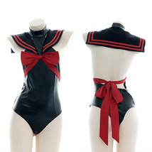 Women Sexy Faux Leather Leotard Bodysuit Sailor Collar Swimsuit Harajuku... - $16.70