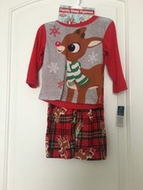 2pc Baby Boys Rudolph the Red Nosed Reindeer Pajama Set Outfit Size 18 Months - £27.10 GBP