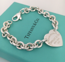 9&quot; Extra Large Please Return To Tiffany Center Heart Charm Bracelet Plus Size - £338.44 GBP