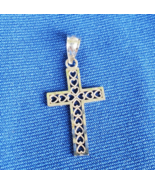 Vintage Deco CROSS Pendant 14k WHITE GOLD Filigree Heart Love Hand Made ... - $4,510.98 MXN